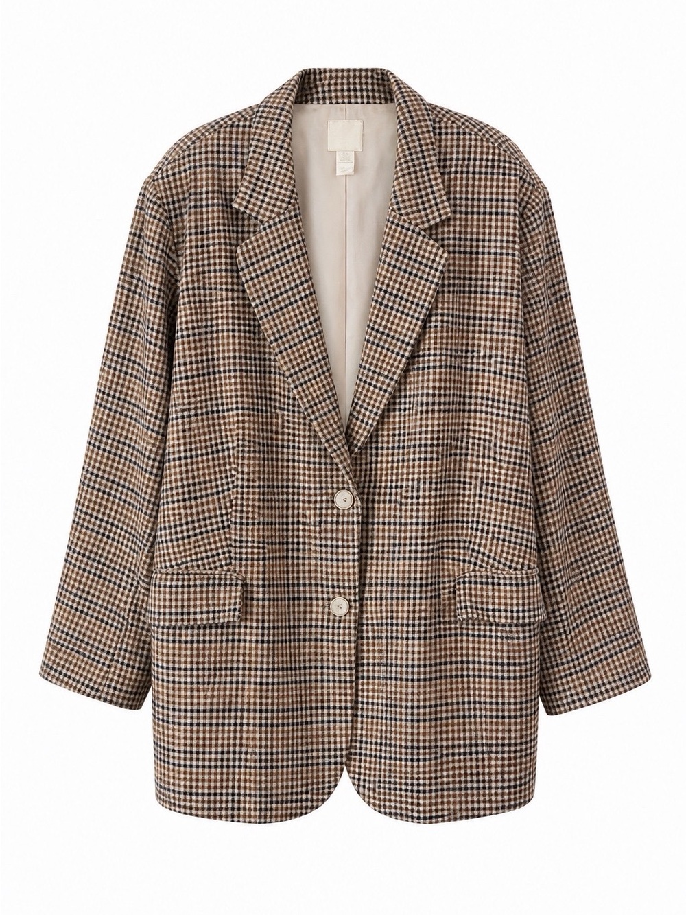 H&M - Houndstooth Single-Breasted Blazer Jacket - Brown XXL